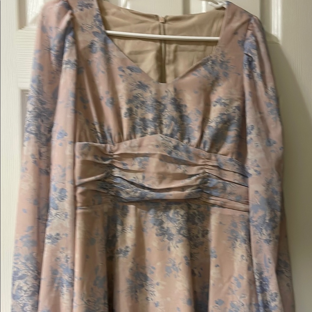 Floral Long Sleeve Dress in Pink and Blue